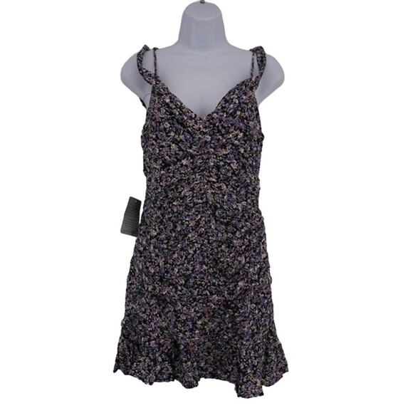 ASTR The Label Dresses & Skirts - ASTR The Label NWT Black Purple Floral Ruch Off-The-Shoulder Mini Dress Size M